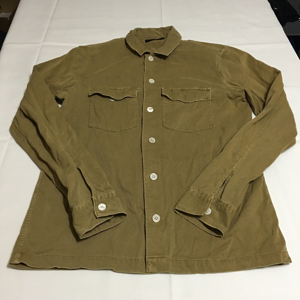 Allsaints Overshirt Shacket Shirt Jacket Mens Large Brown Long Sleeve Button Up
